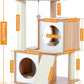 Cat Tree 35 Inches Wooden Cat Tower with Double Condos, Spacious Perch, Fully Wrapped Scratching Sisal Posts and Replaceable Dangling Balls-Walnut
