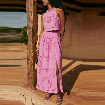 O Neck Sleeveless Top and Long Skirt Suit