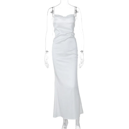 New Elegant White Satin Long Dress for Women