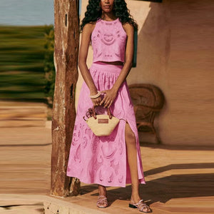 O Neck Sleeveless Top and Long Skirt Suit