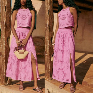 O Neck Sleeveless Top and Long Skirt Suit