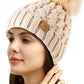 Womens Winter Ribbed Beanie Crossed Cap Chunky Cable Knit Pompom Soft Warm Hat