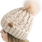 Womens Winter Ribbed Beanie Crossed Cap Chunky Cable Knit Pompom Soft Warm Hat